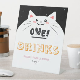 Cute Kat Kader Glinsterende Sterren 1e Verjaardag  Reclamebord Met Voetstuk