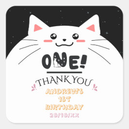 Cute Kat Kader Glinsterende Sterren 1e Verjaardag Vierkante Sticker