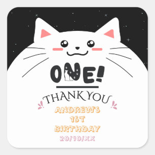 Cute Kat Kader Glinsterende Sterren 1e Verjaardag Vierkante Sticker