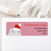 Cute Kat Kerstmannen Hoed Vakantie Retouradres Etiket (Insitu)