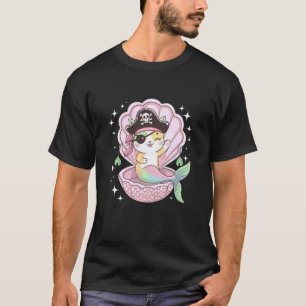 Cute Kat Kitten Zeemeermin Piraat Halloween Feest T-shirt