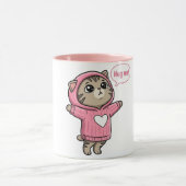Cute Kat Knuffel Me Roze Hoodie Hart Mok (Midden)
