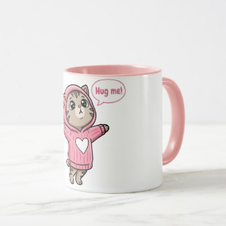 Cute Kat Knuffel Me Roze Hoodie Hart Mok