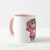 Cute Kat Knuffel Me Roze Hoodie Hart Mok (Voorkant links)