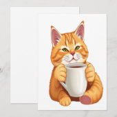 Cute Kat Koffie Save the Date Kaart (Voorkant / Achterkant)
