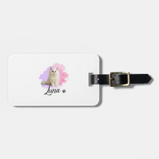 Cute Kat Kunst Bagage Label – Luna (Voorkant horizontaal)