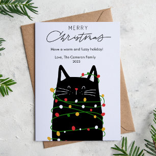 Cute Kat Lampjes Huisdier Liefhebber Kerst Plat Feestdagenkaart