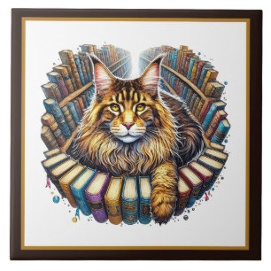 Cute kat leeshoek bibliotheek boekenliefhebbers  tegeltje