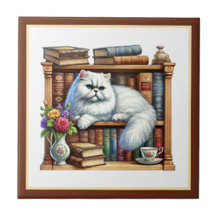 Cute kat leeshoek bibliotheek boekenliefhebbers tegeltje