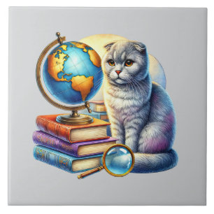 Cute kat leeshoek bibliotheek boekenliefhebbers tegeltje