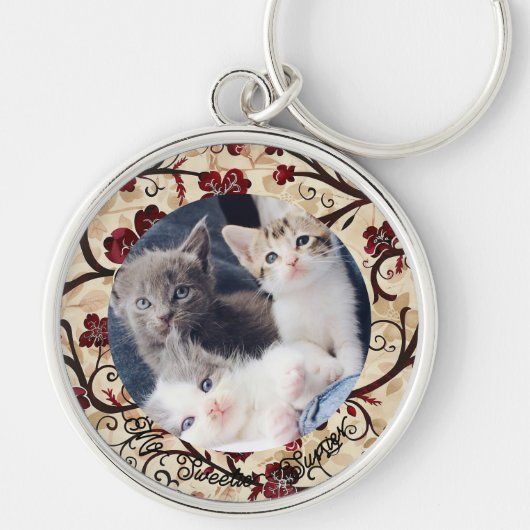 Cute Kat Liefhebber Herdenkingsfoto Sleutelhanger (Voorkant)
