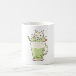 Cute Kat Matcha Boba Drank Kawaii Ontwerp Koffiemok
