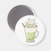 Cute Kat Matcha Boba Drank Kawaii Ontwerp Magneet (Voorkant / Achterkant)