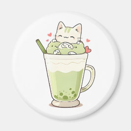 Cute Kat Matcha Boba Drank Kawaii Ontwerp Magneet