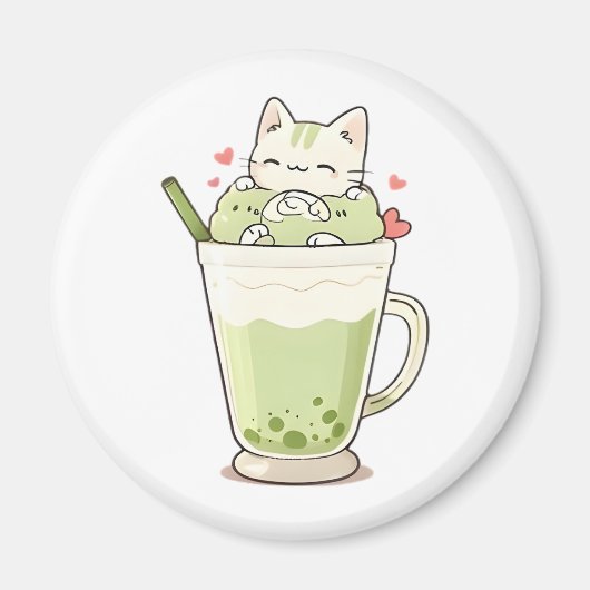 Cute Kat Matcha Boba Drank Kawaii Ontwerp Magneet (Voorkant)