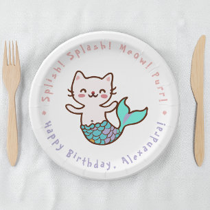Cute Kat Meermin Meisje Verjaardag Meowmaid Purrma Papieren Bordje
