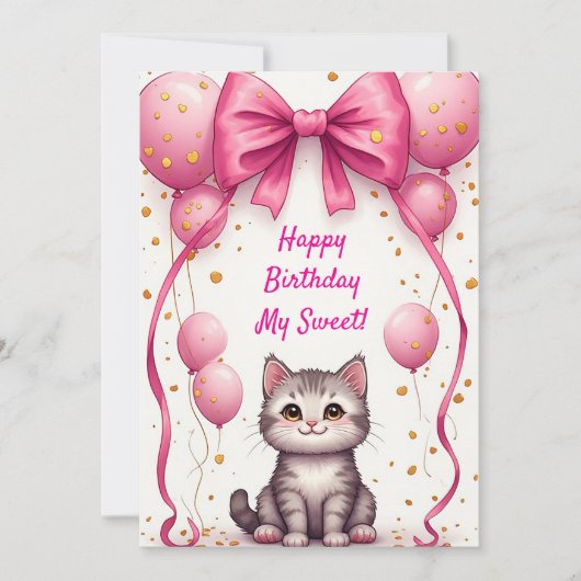 Cute Kat Met Ballonnen Voor Verjaardag 🎀 (Voorkant)