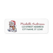 Cute Kat met Kerstmuts Kerst Retouradres Etiket (Voorkant)