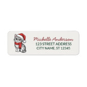 Cute Kat met Kerstmuts Kerst Retouradres Etiket (Voorkant)