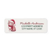 Cute Kat met Kerstmuts Kerst Retouradres Etiket (Voorkant)