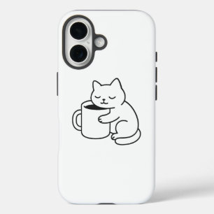Cute Kat met Koffie Minimalistische iPhone 16 Hoes