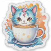 Cute Kat Met Koffiekopje Cartoon Ontwerp-94678 Sticker (Voorkant)