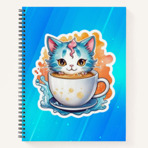 Cute Kat Met Koffiemok Cartoon Ontwerp-94678 Notitieboek