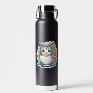 Cute Kat Met Koffiemok Cartoon Ontwerp-94678 Waterfles