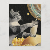 Cute Kat Met Melk in de Ruimte Briefkaart (Voorkant)