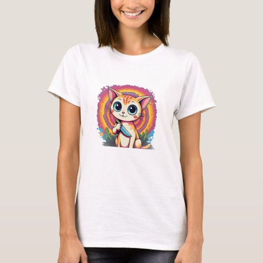Cute Kat Met Mes – “Wat?” Grappig T-Shirt (Voorkant)