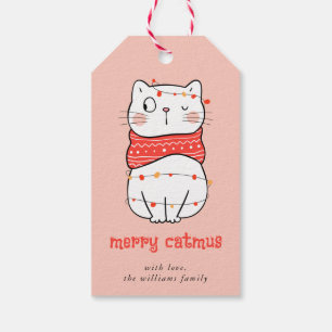 Cute Kat met Slinger Licht Merry Catmus Cadeaubijs Cadeaulabel