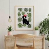 Cute Kat Met Strik Monstera Bladeren Poster