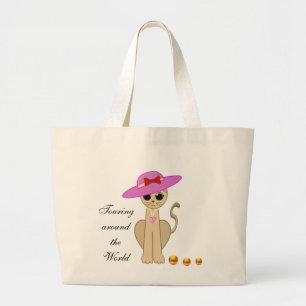 Cute Kat met Zonnehoed Grote Tote Bag