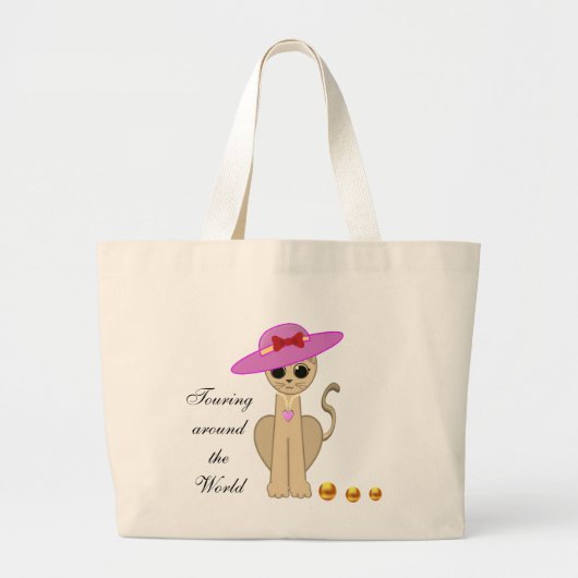 Cute Kat met Zonnehoed Grote Tote Bag (Voorkant)