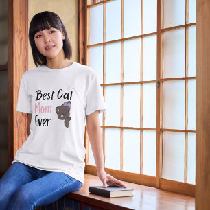 Cute Kat Moeder Roze Strik Kawaii Design T-shirt