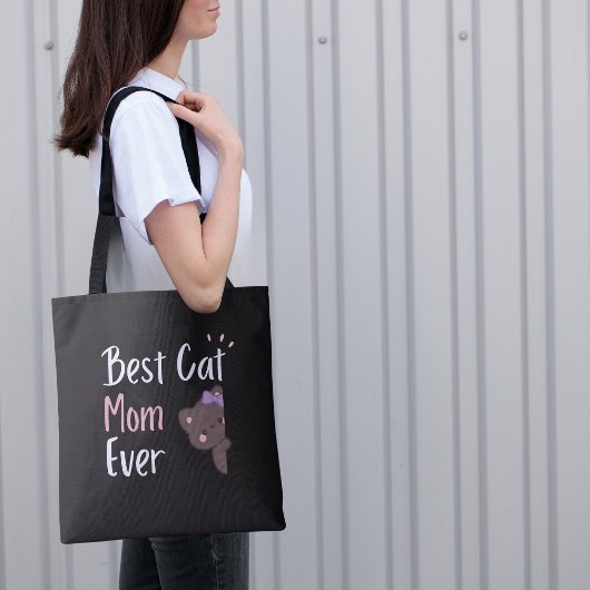 Cute Kat Moeder Roze Strik Kawaii Design Tote Bag