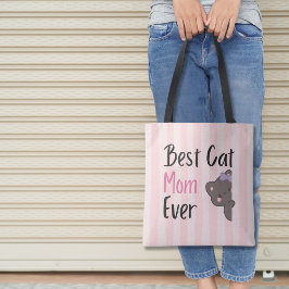 Cute Kat Moeder Roze Strik Kawaii Design Tote Bag