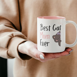Cute Kat Moeder Roze Strik Kawaii Design Tweekleurige Koffiemok