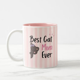 Cute Kat Moeder Roze Strik Kawaii Ontwerp Tweekleurige Koffiemok