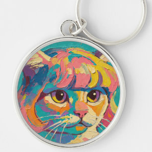 Cute Kat Olie Schilderij (#5) Sleutelhanger
