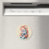 Cute kat ontwerp in neo-traditionele stijl magneet (Insitu (Vaatwasser))