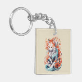 Cute kat ontwerp in neo-traditionele stijl sleutelhanger (Voorkant Links)