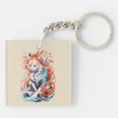 Cute kat ontwerp in neo-traditionele stijl sleutelhanger (Achterkant)