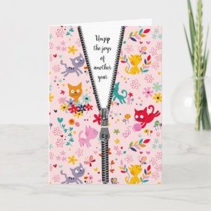 Cute kat ontwerp met rits voor verjaardag kaart