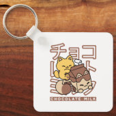 Cute Kat op Chocolademelk Karton Kawaii Kunst Sleutelhanger (Voorkant)