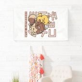 Cute Kat op Chocolademelk Karton Kawaii Kunst Spandoek (Insitu)