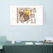 Cute Kat op Chocolademelk Karton Kawaii Kunst Spandoek (Beurs)