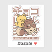 Cute Kat op Chocolademelk Karton Kawaii Kunst Sticker (Vel)