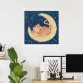 Cute Kat op de Maan Poster (Thuiskantoor)
