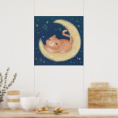 Cute Kat op de Maan Poster (Keuken)